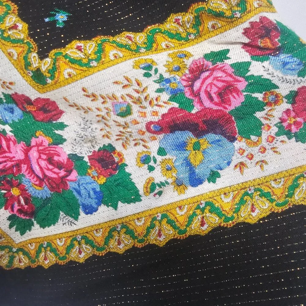 Unbranded Scarf Boho Floral Black Pink Metallic Retro Square